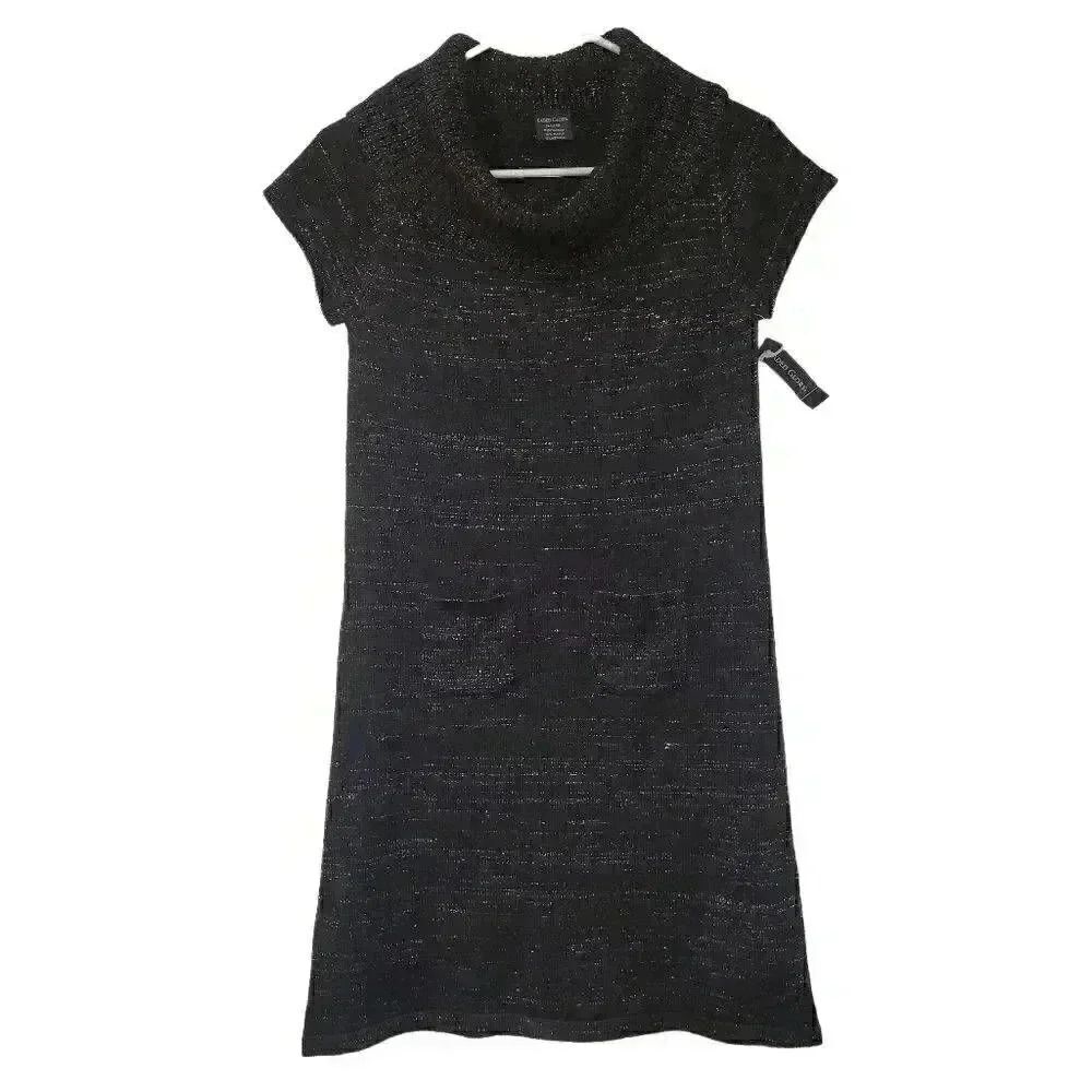 Faded Glory Girl's Black Knit Multi-Color Metallic Cowl Sweater Dress NEW NWT